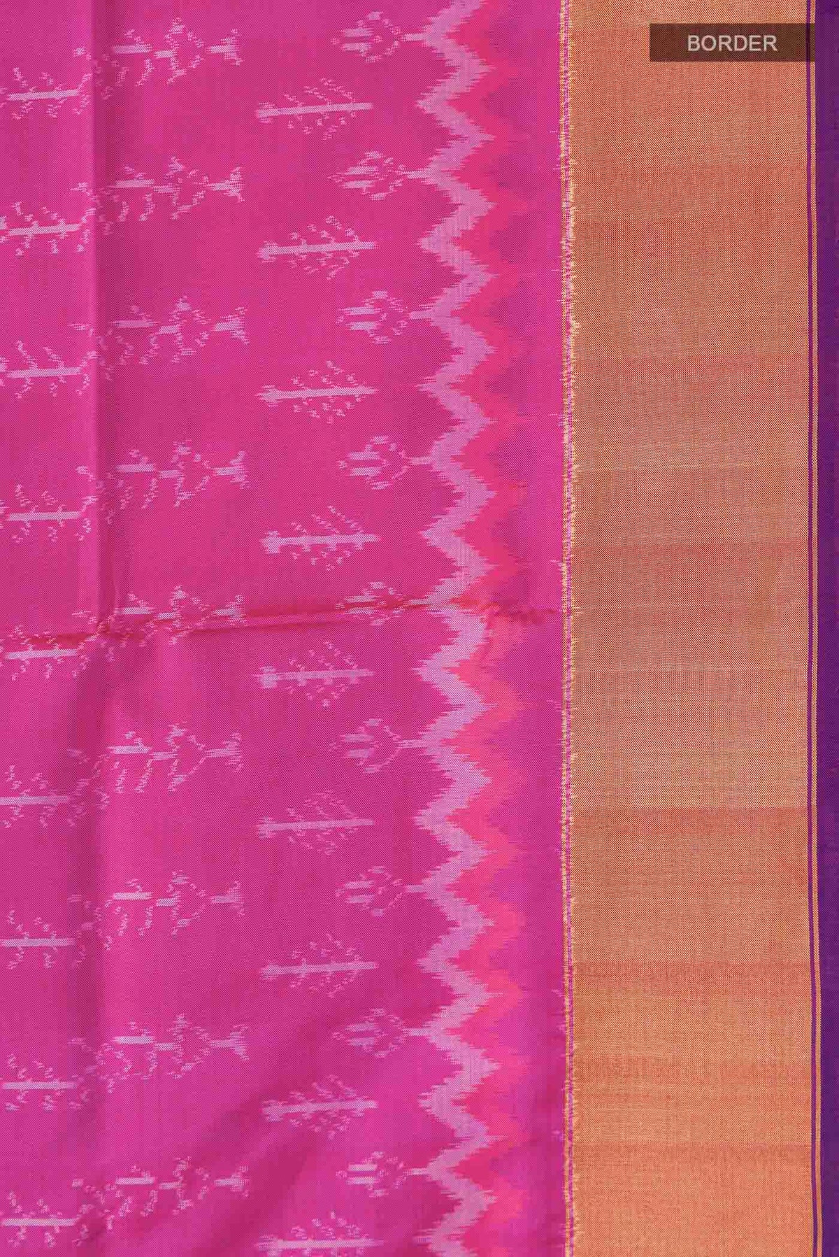 Border image of Pink Pochampally Silk Saree with Pure Ikat on the body and Zari Border