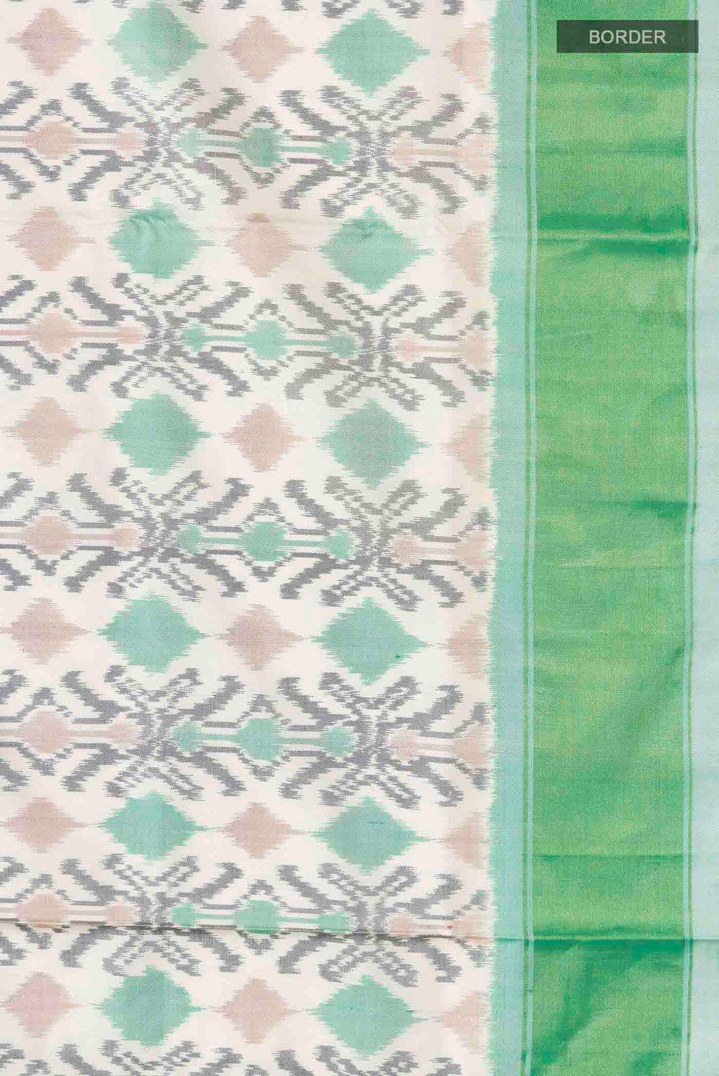 Border image of White Pochampally Silk Saree with Pure Ikat on the body and Zari Border