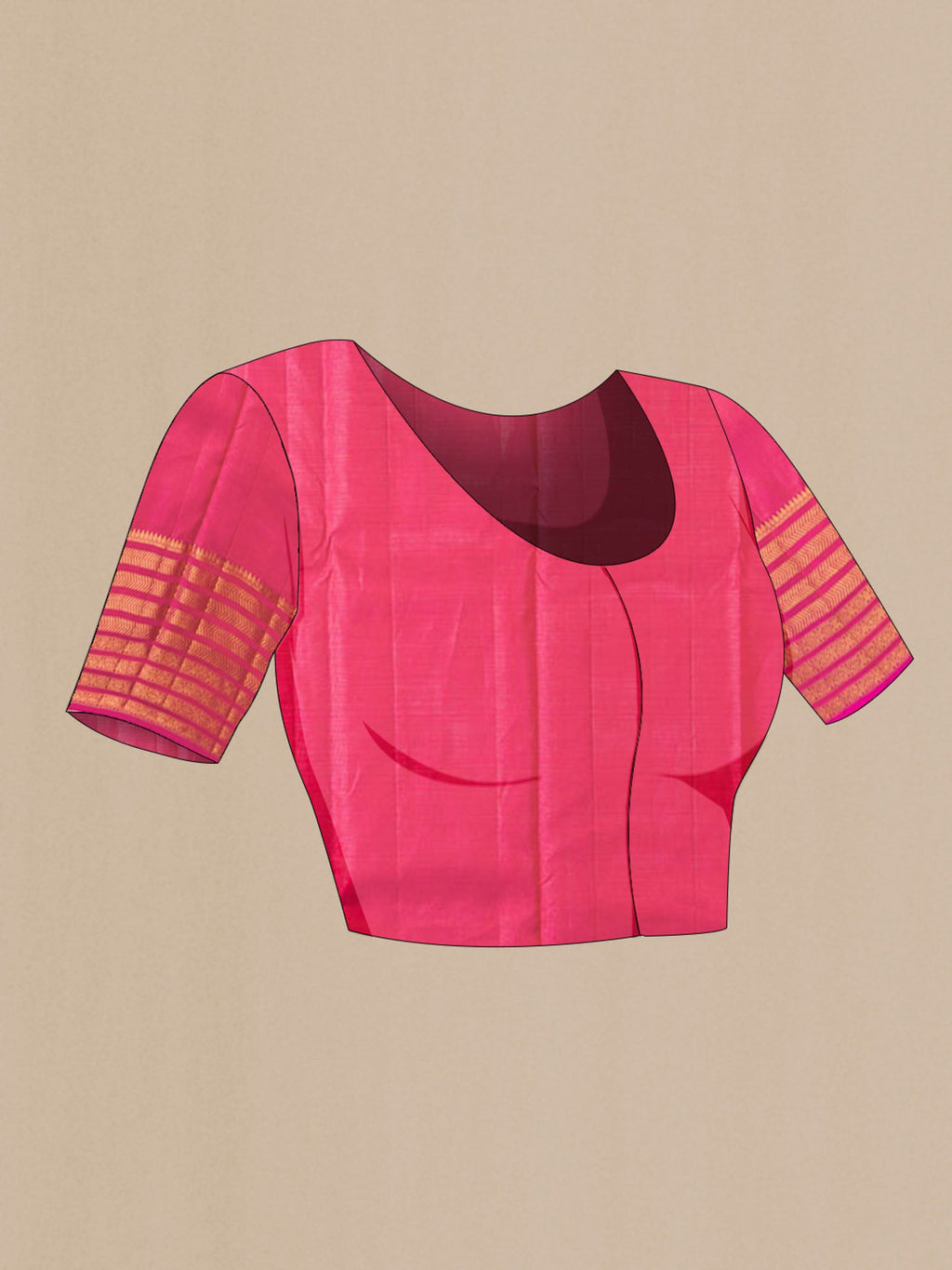 Close up image of the blouse of Pink Kanchipuram Silk Saree with Zari Butta on the body and Zari Border