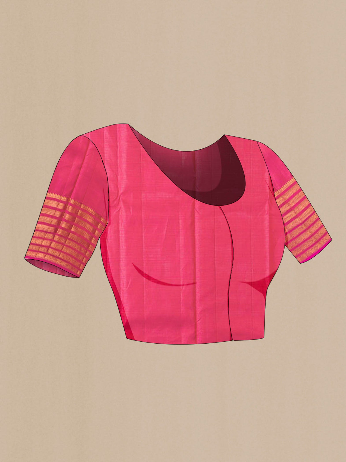 Close up image of the blouse of Pink Kanchipuram Silk Saree with Zari Butta on the body and Zari Border