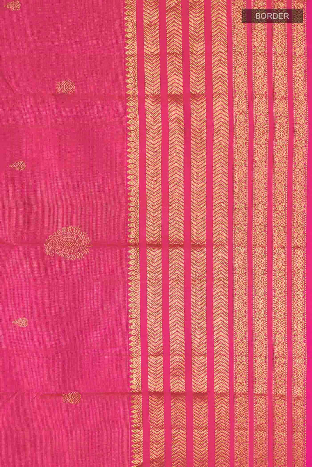 Border image of Pink Kanchipuram Silk Saree with Zari Butta on the body and Zari Border