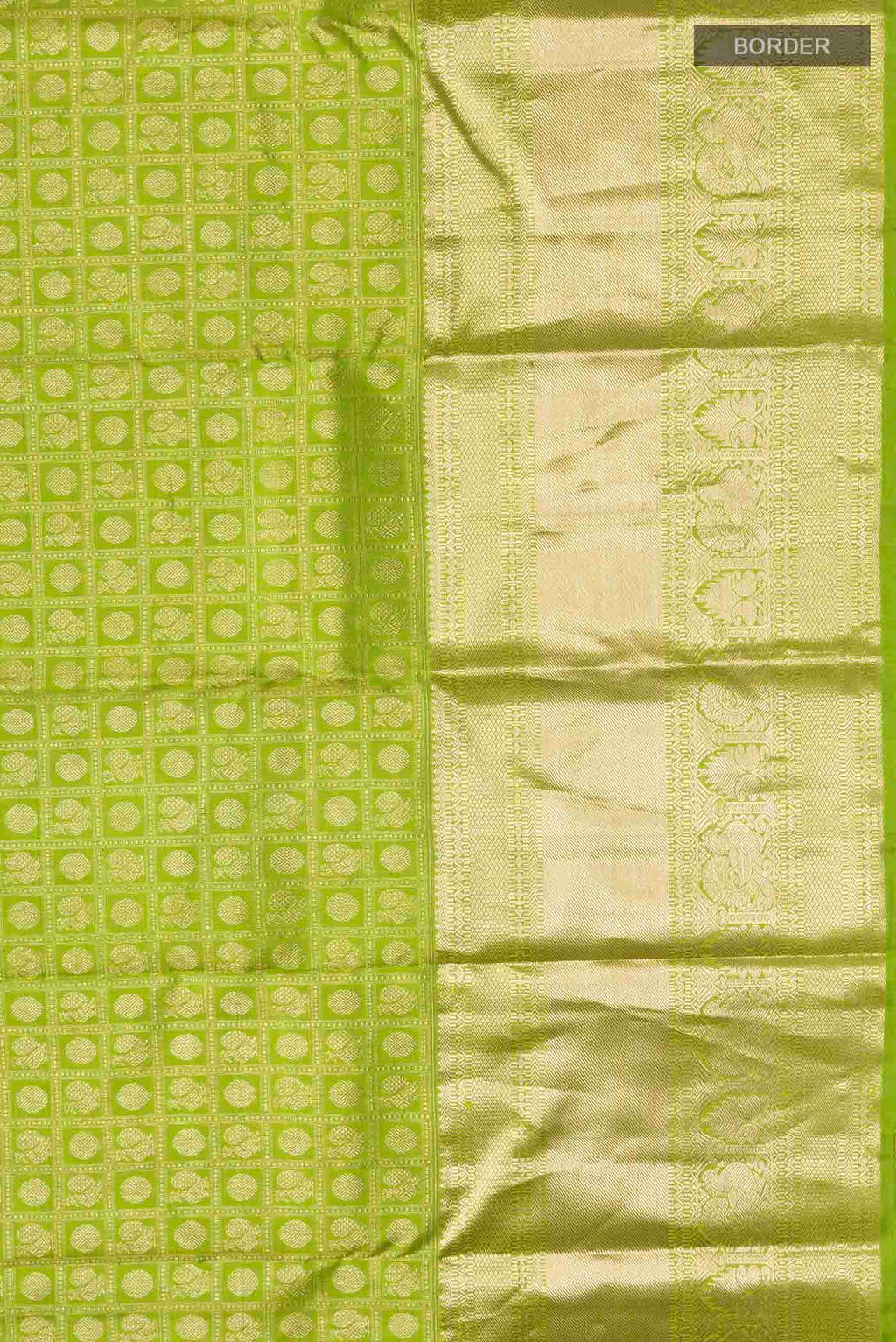 Border image of Green Kanchipuram Silk Saree with Zari Brocade on the body and Zari Border