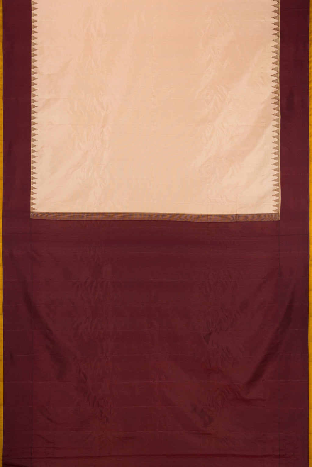 Flat view of Sandal Dual Tone Gadwal Silk Saree with Plain Body and Plain Border. 