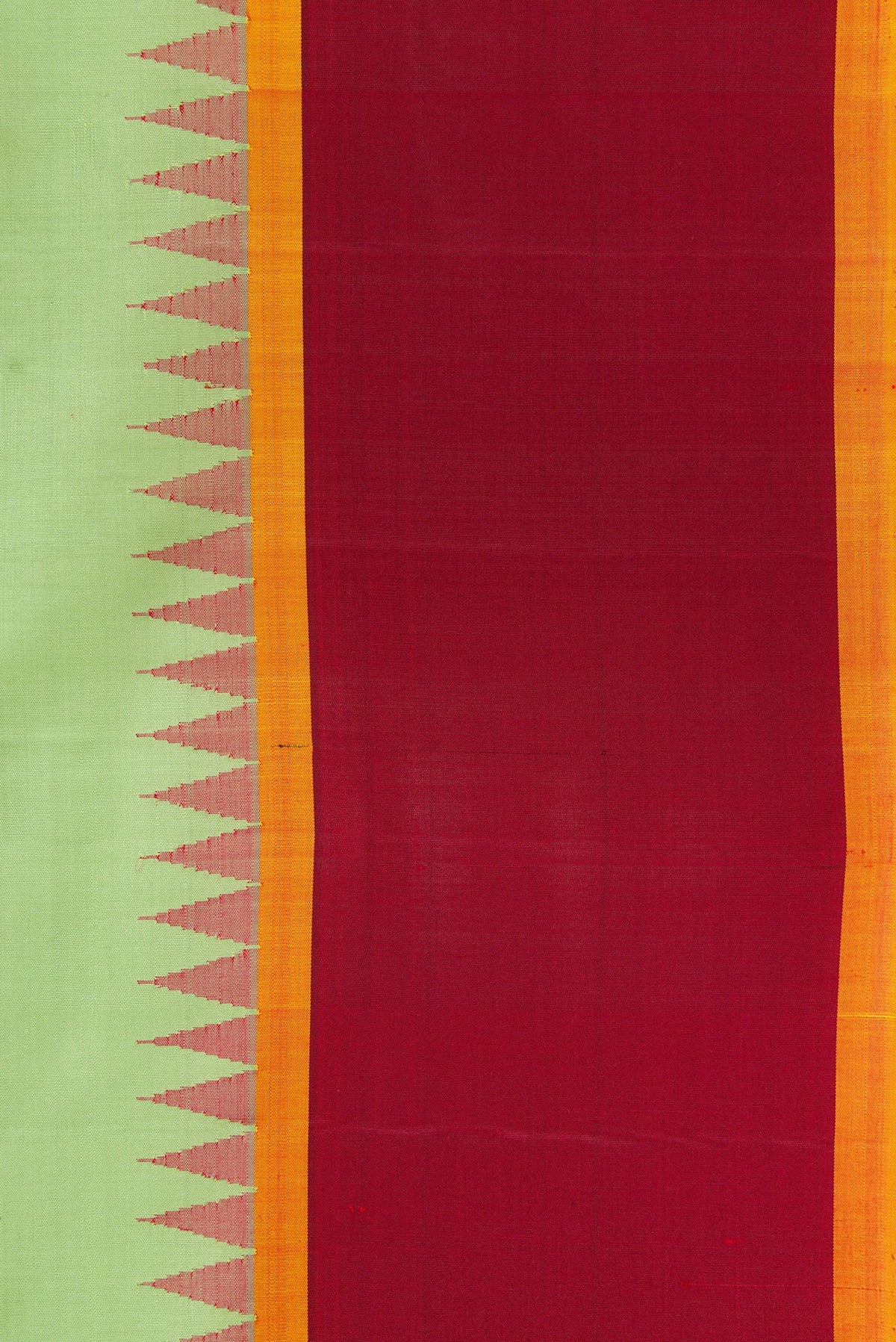 Border image of Pista Green Dual Tone Gadwal Silk Saree with Plain Body and Temple Border. 