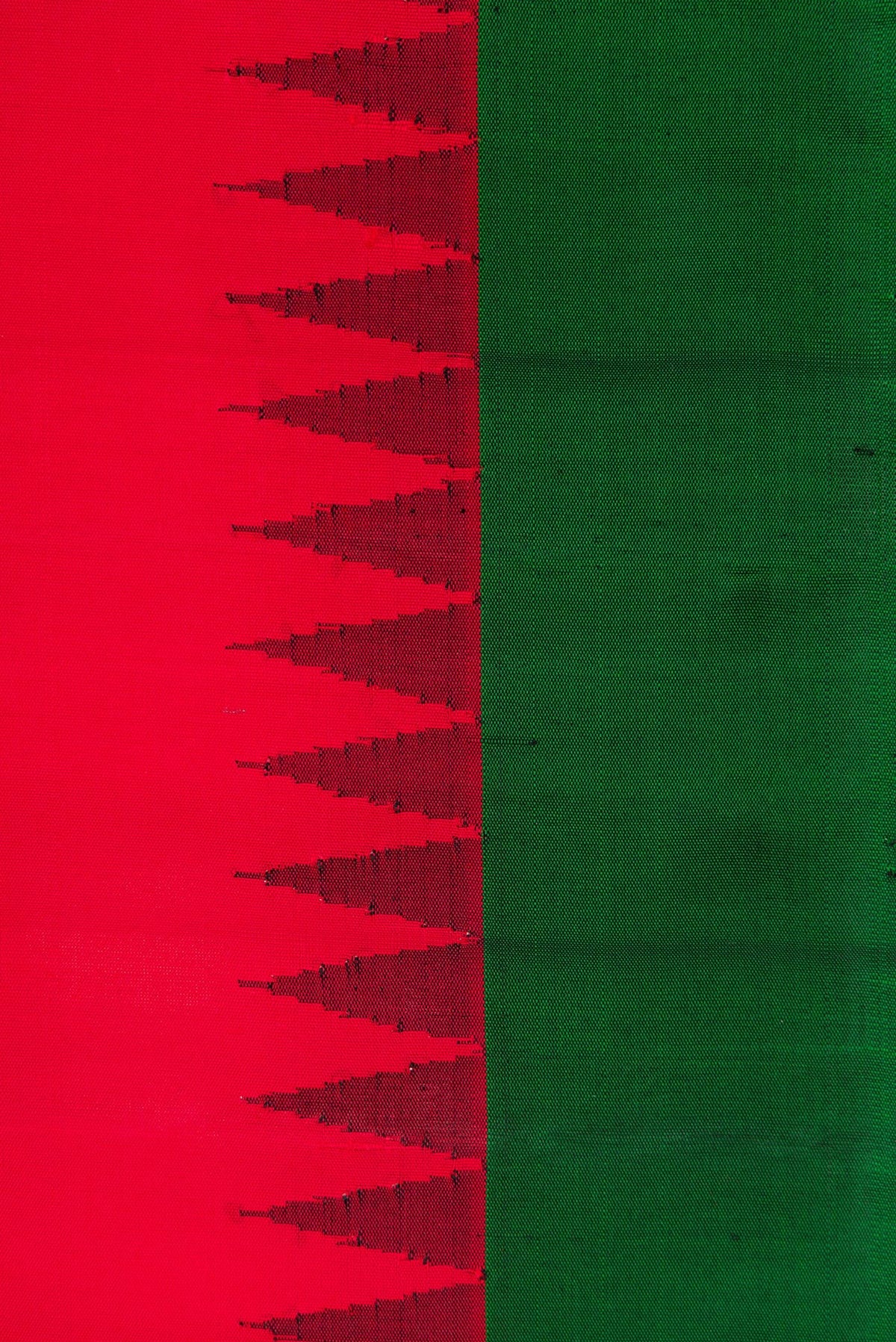 Border image of Red Dual Tone Gadwal Silk Saree with Plain Body and Temple Border. 