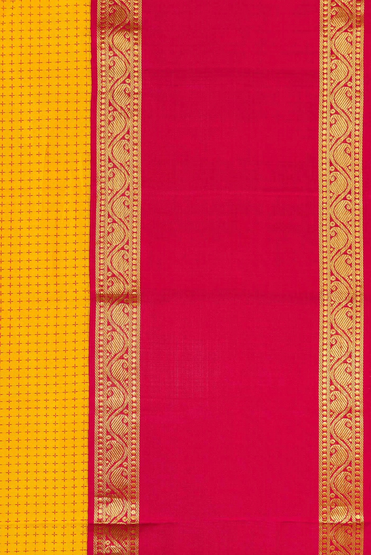 Border image of Pure Silk Pure Zari Yellow Dual Tone Kanjivaram Saree with Thread Butta on the body and Zari Border. 