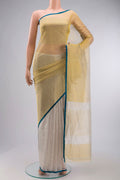 Multi Color Tissue Silk Saree with Plain Body and Plain Border displayed on a mannequin