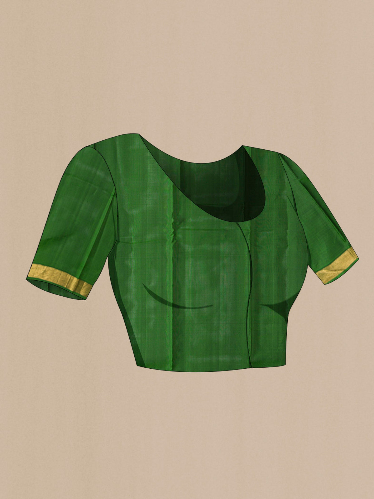 Close up image of the blouse of Black Kanchipuram Silk Saree with Plain Body and Zari Border