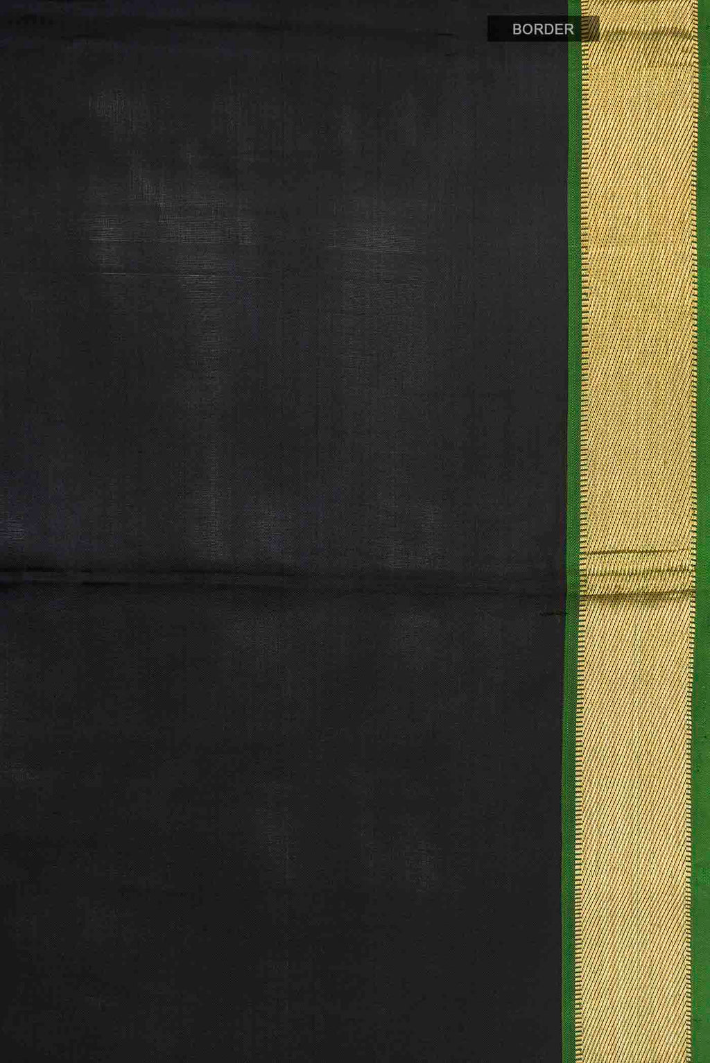 Border image of Black Kanchipuram Silk Saree with Plain Body and Zari Border
