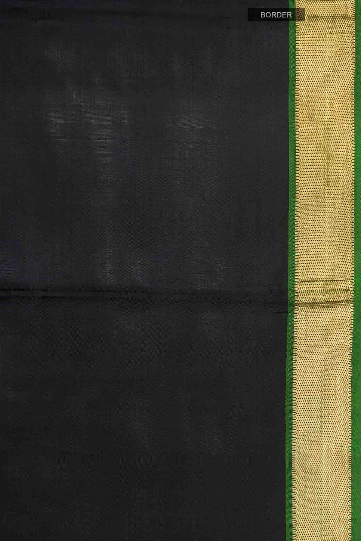 Border image of Black Kanchipuram Silk Saree with Plain Body and Zari Border