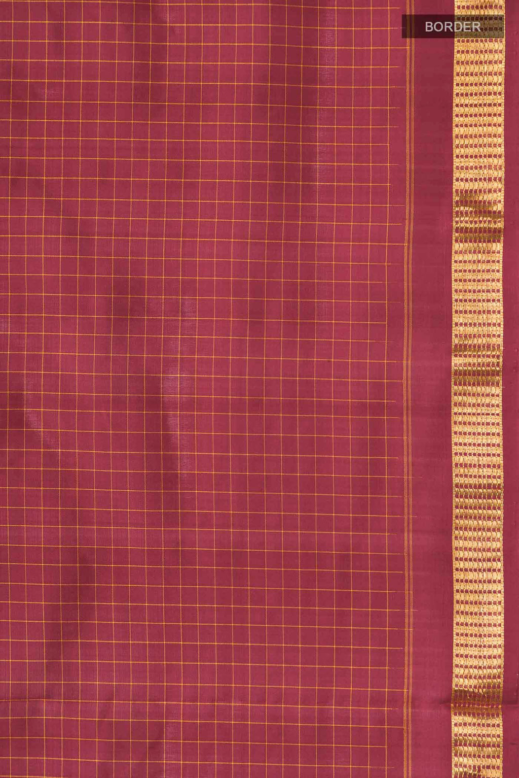 Border image of Maroon Kanchipuram Silk Saree with Checked design on the body and Zari Border