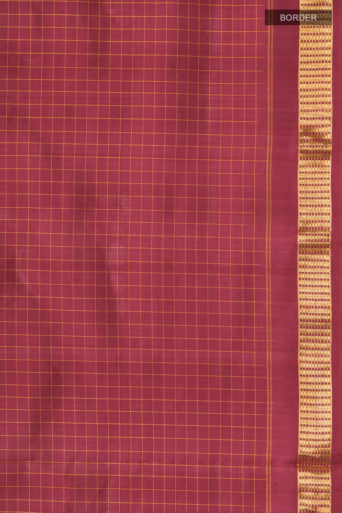 Border image of Maroon Kanchipuram Silk Saree with Checked design on the body and Zari Border