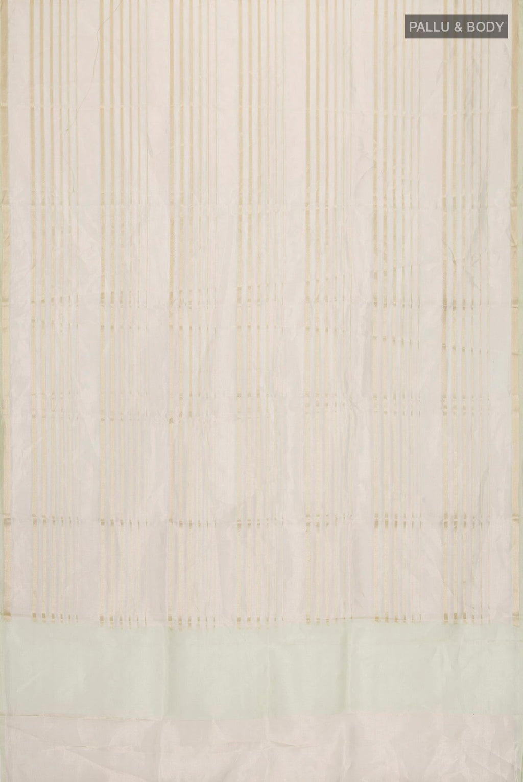 Flat view of Beige Tissue Silk Saree with Stripes on the body and Zari Border