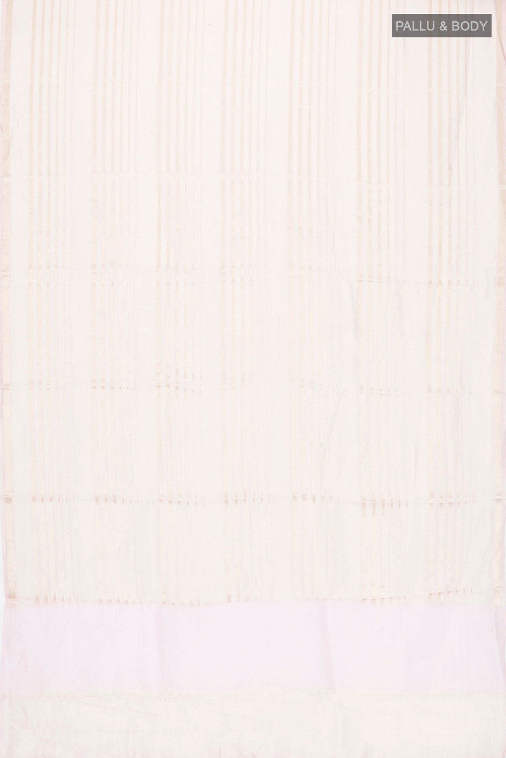 Flat view of Pink Tissue Silk Saree with Stripes on the body and Zari Border