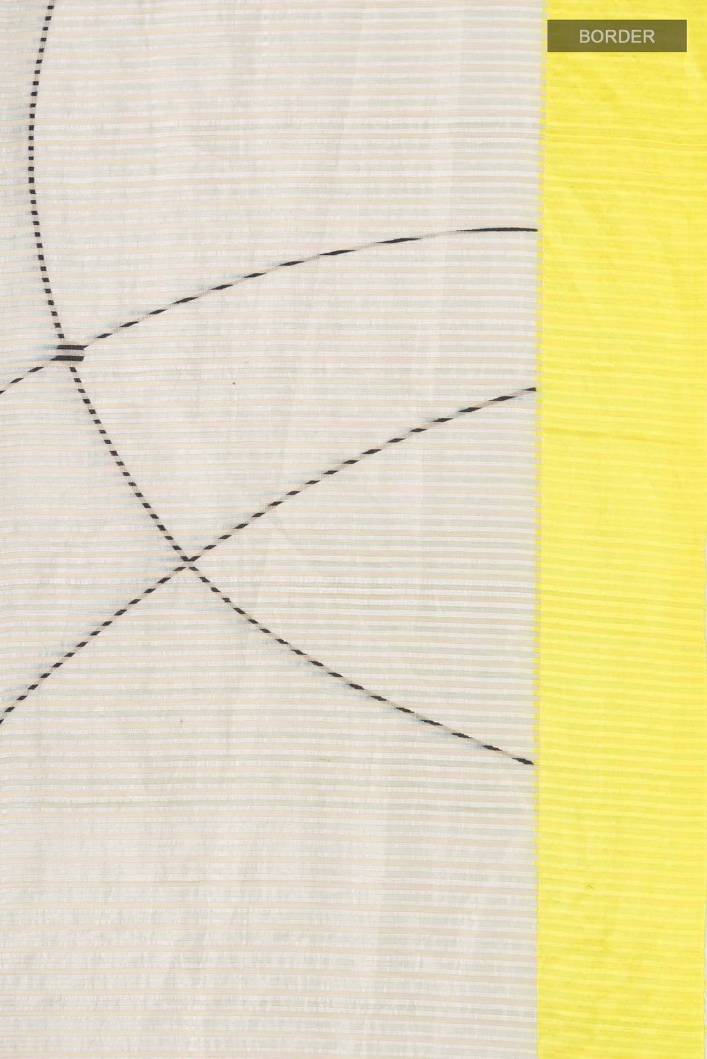 Border image of Off White Kora Silk Saree with Stripes on the body and Zari Border