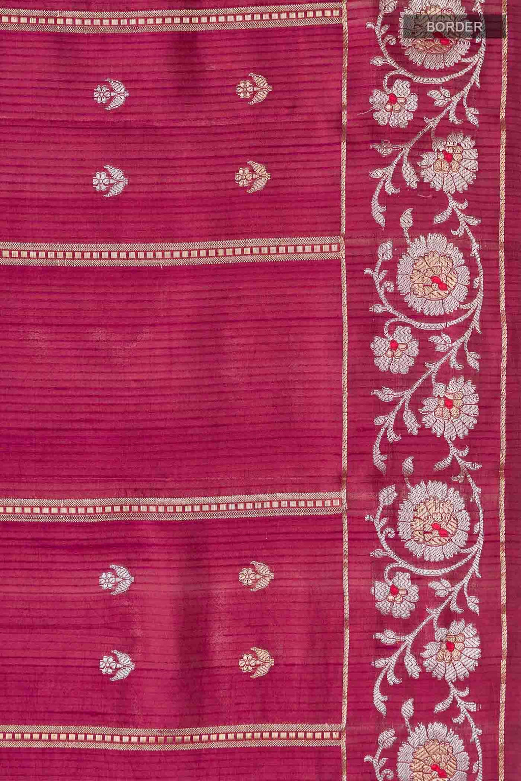 Border image of Magenta Banarasi Raw Silk Saree with Zari Butta on the body and Zari Border