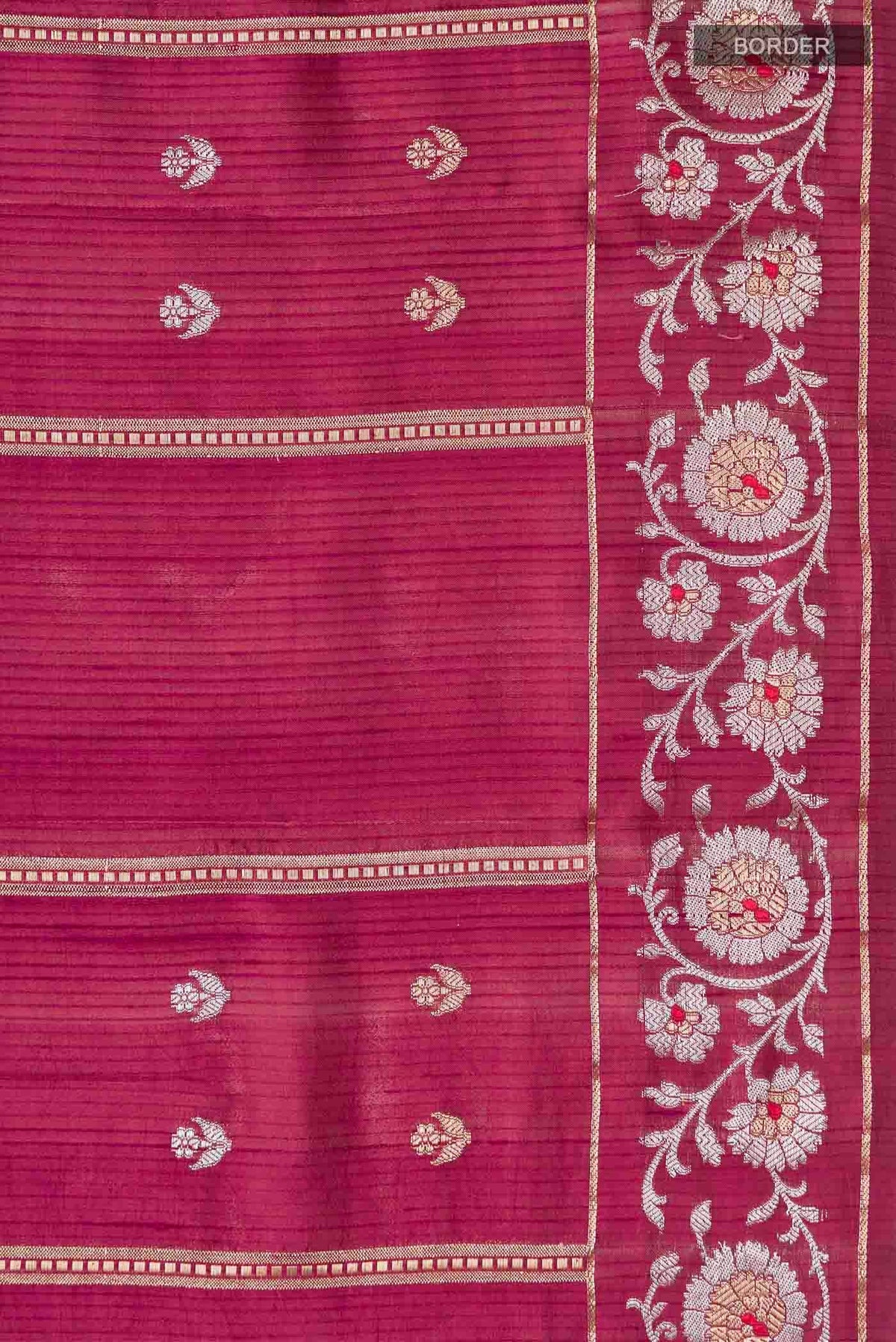Border image of Magenta Banarasi Raw Silk Saree with Zari Butta on the body and Zari Border