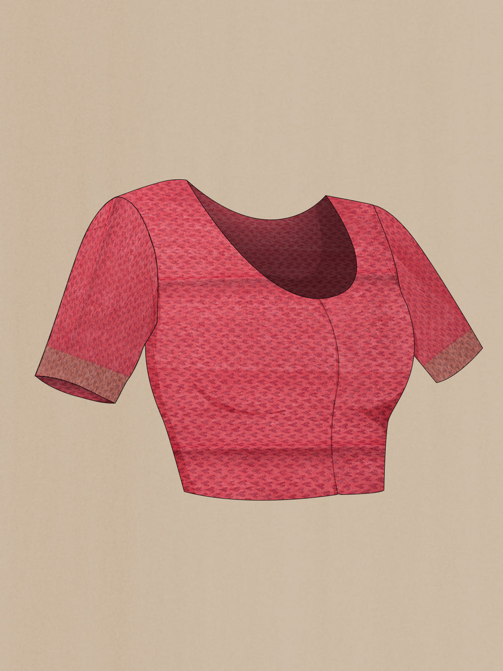 Close up image of the blouse of Magenta Dual Tone Tussar Silk Saree with Embroidery on the body and Zari Border. 