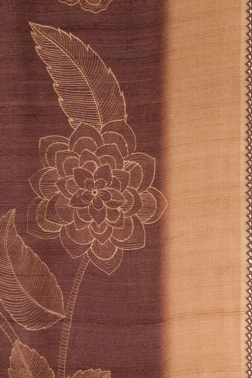 Border image of Brown Dual Tone Tussar Silk Saree with Printed design on the body and Embroidery Border. 
