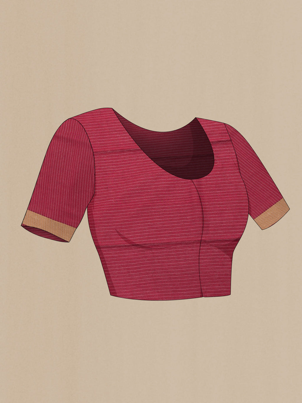 Close up image of the blouse of Maroon Dual Tone Tussar Silk Saree with Printed design on the body and Zari And Thread Border. 
