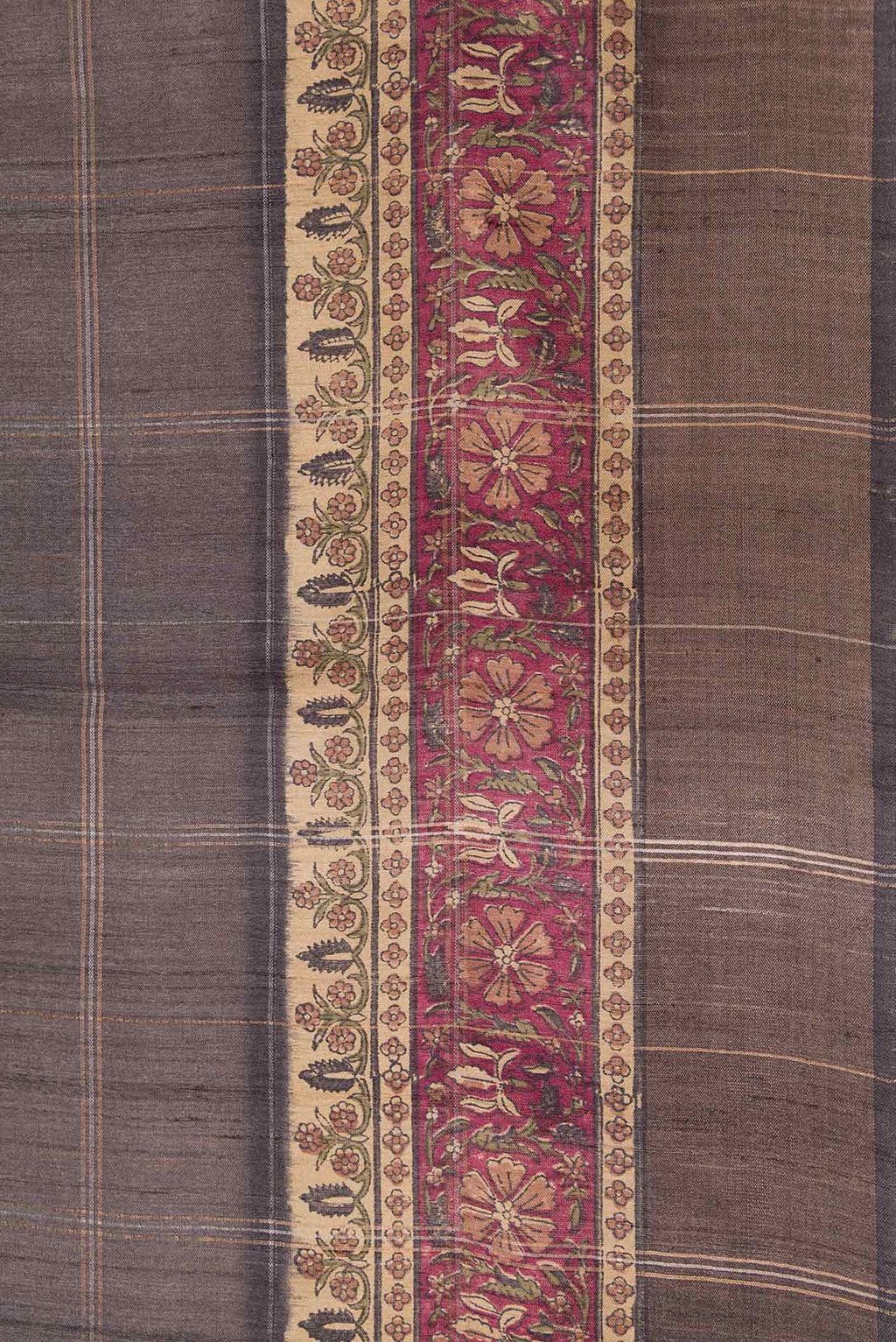 Border image of Grey Dual Tone Tussar Silk Saree with Checked design on the body and Fancy Border. 
