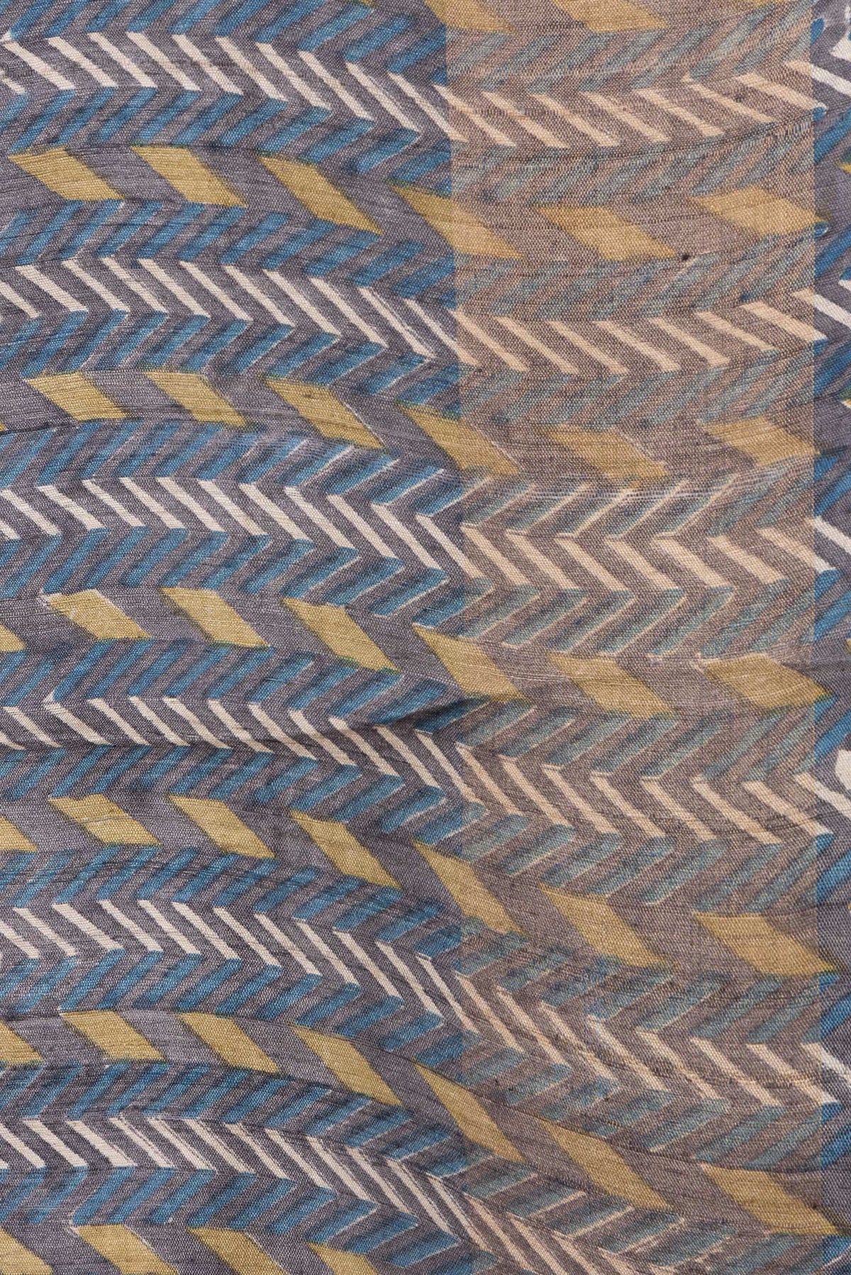 Border image of Navy Blue Dual Tone Tussar Silk Saree with Printed design on the body and Zari And Thread Border. 