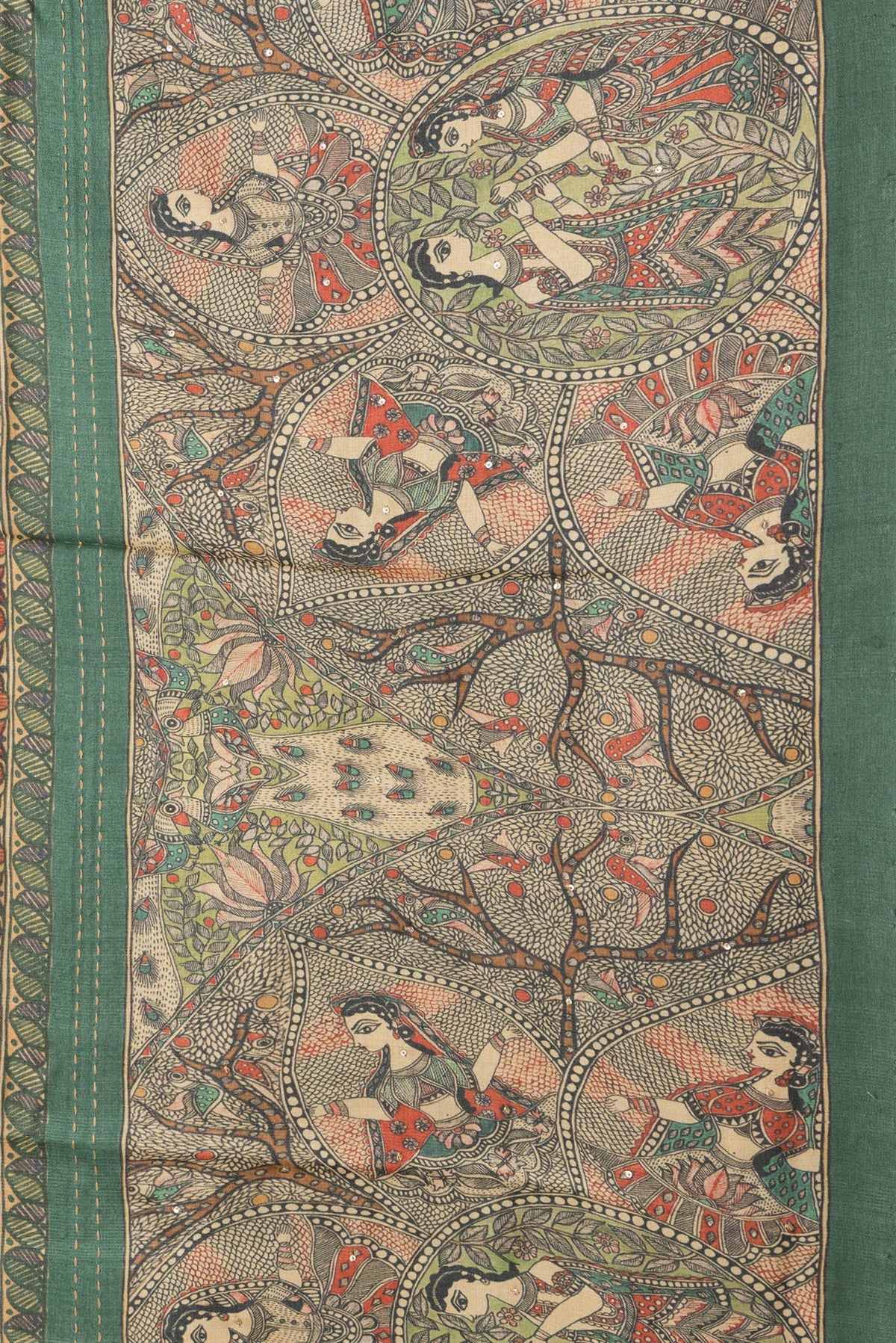 Border image of Green Dual Tone Tussar Silk Saree with Stripes on the body and Fancy Border. 