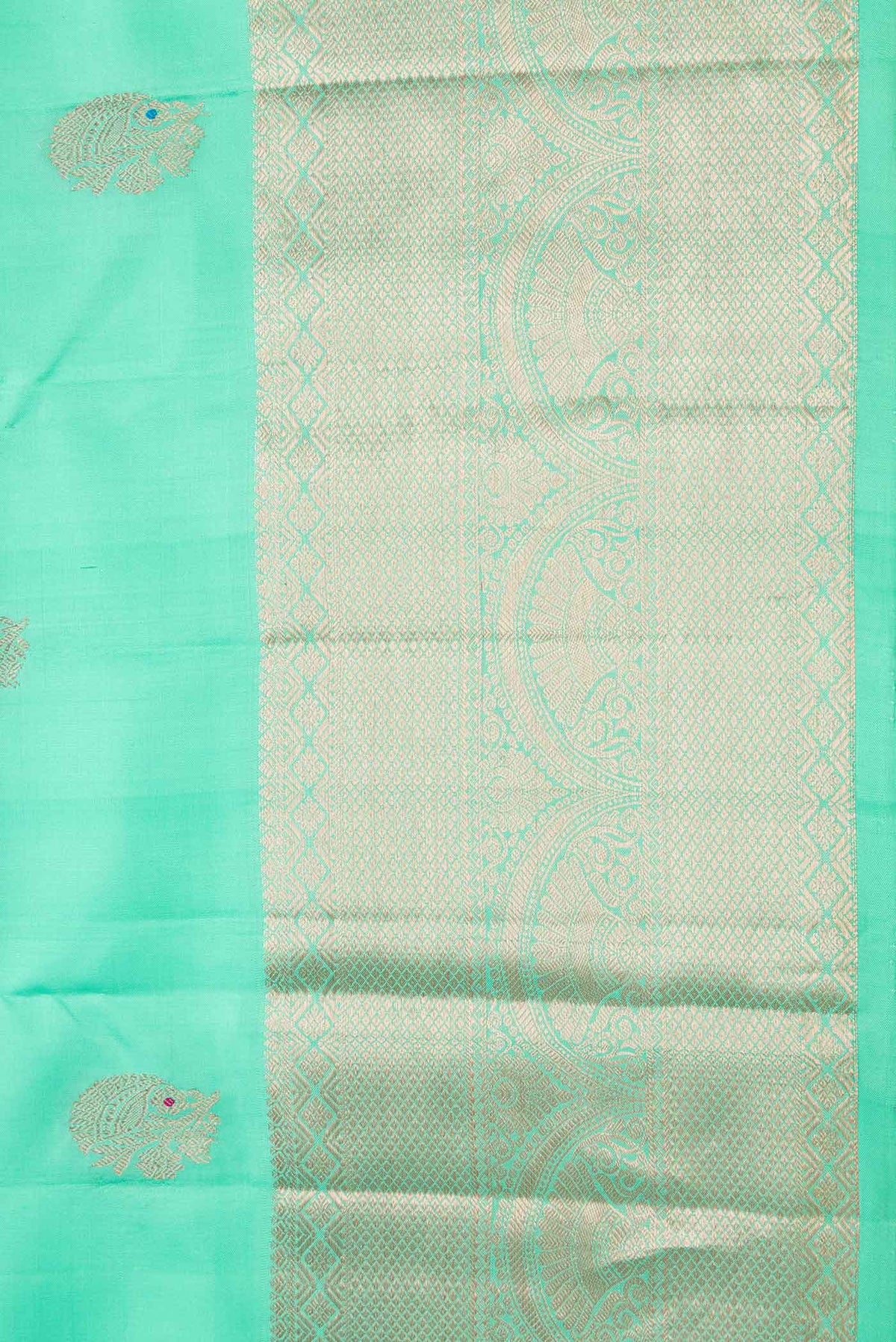 Border image of Light Green Dual Tone Kanchipuram Silk Saree with Zari Butta on the body and Zari Border