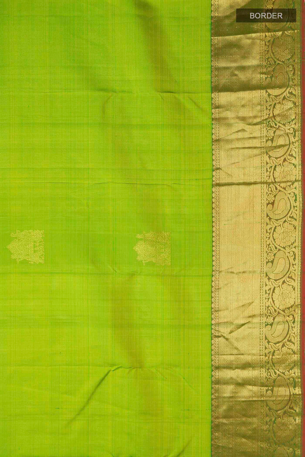 Border image of Green Kanchipuram Silk Saree with Zari Butta on the body and Zari Border