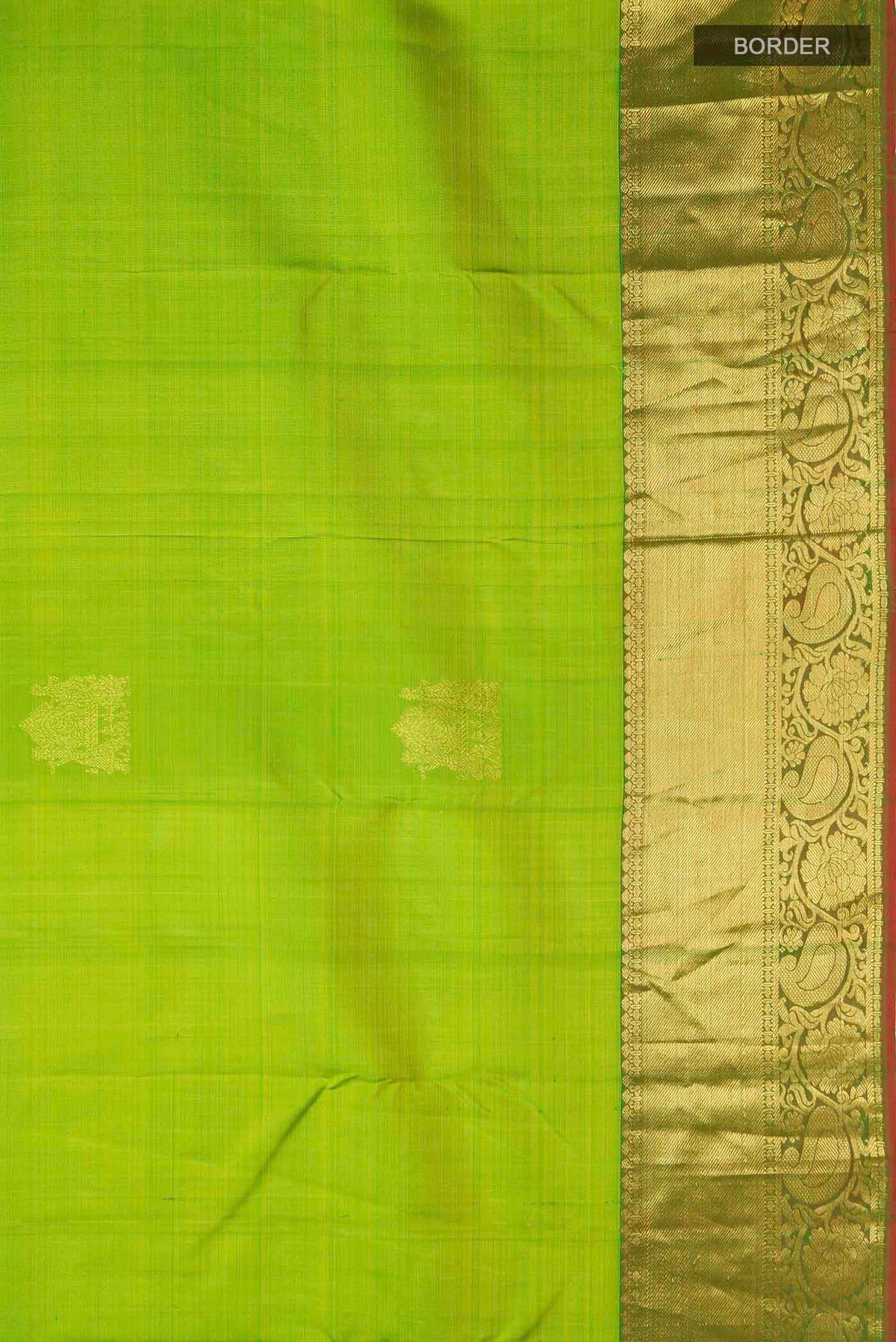 Border image of Green Kanchipuram Silk Saree with Zari Butta on the body and Zari Border