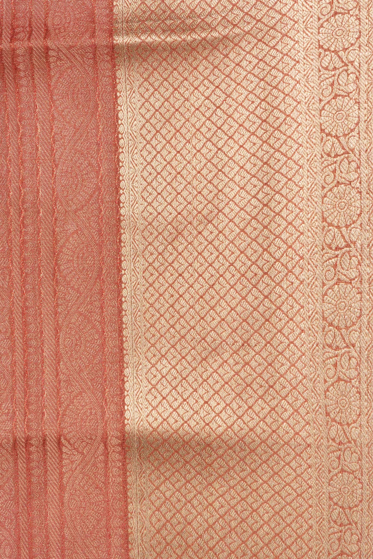 Border image of Golden Peach Dual Tone Tussar Silk Saree with Zari Brocade on the body and Zari Border. 
