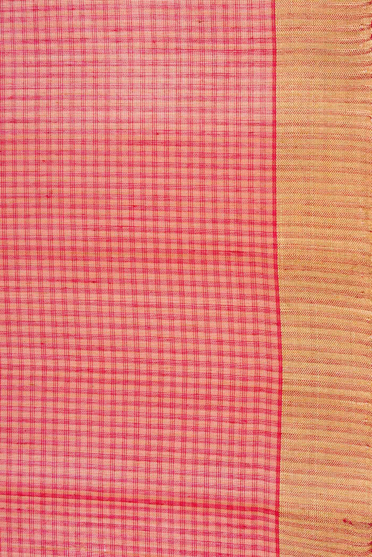 Border image of Red Dual Tone Silk Cotton Saree with Checked design on the body and Zari Border
