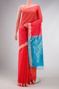 Orange Dual Tone Silk Cotton Saree with Zari Butta on the body and Zari Border displayed on a mannequin
