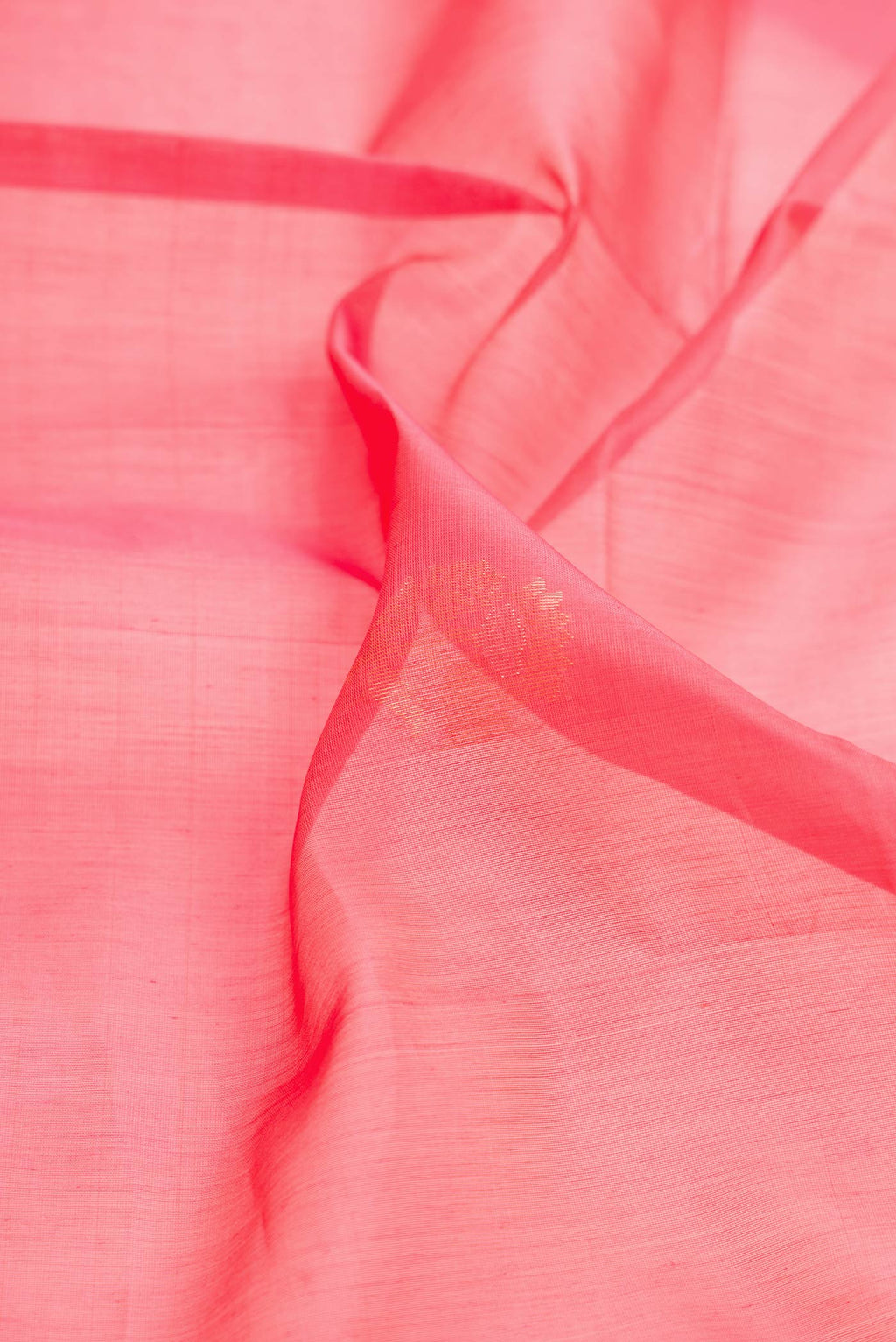 Close up of Golden Peach Dual Tone Silk Cotton Saree with Zari Butta on the body and Zari Border displaying folds