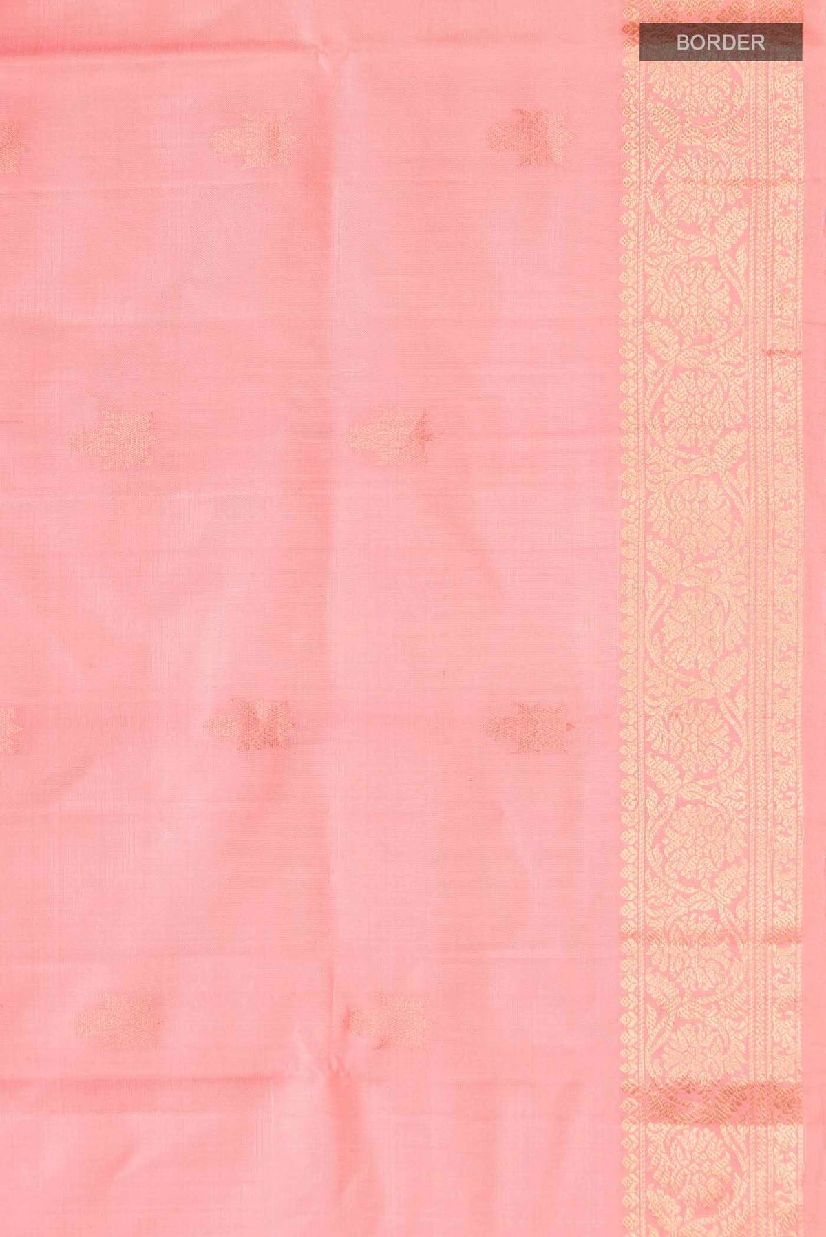 Border image of Coral Soft Silk Saree with Zari Butta on the body and Zari Border