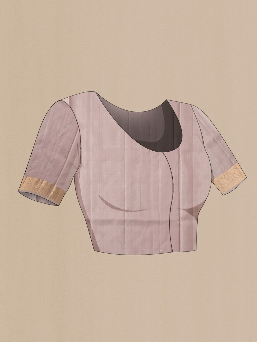 Close up image of the blouse of Grey Soft Silk Saree with Zari Butta on the body and Zari Border