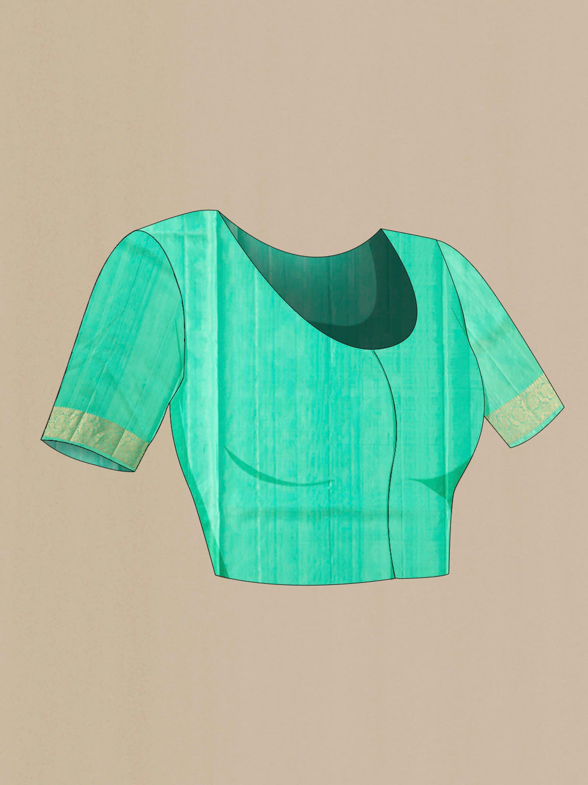 Close up image of the blouse of Green Soft Silk Saree with Zari Butta on the body and Zari Border