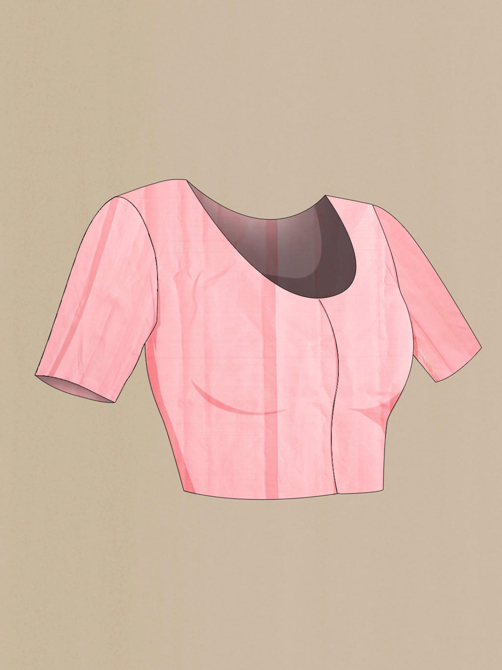 Close up image of the blouse of Rose pink Soft Silk Saree with Zari Butta on the body and Without Border