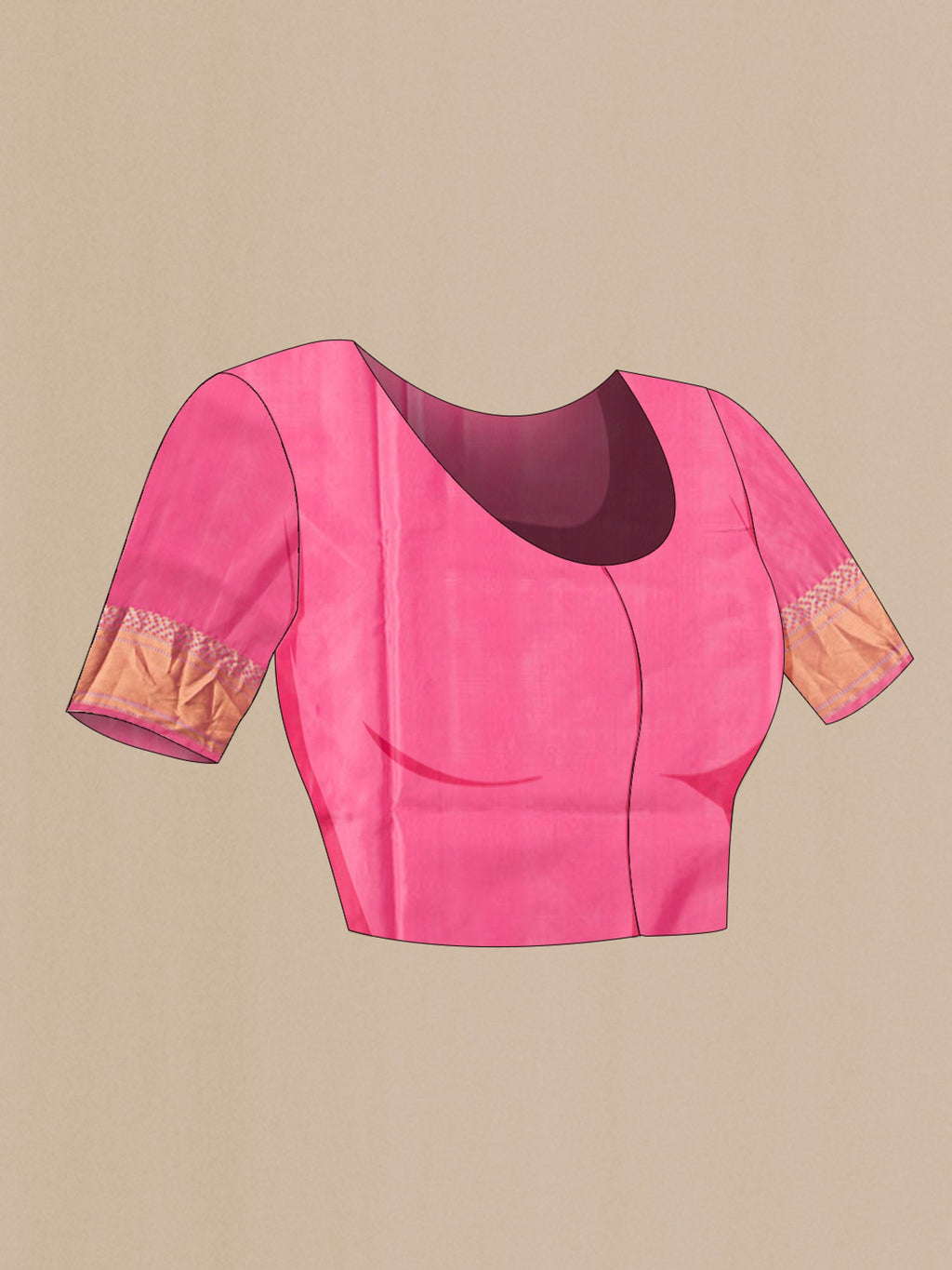 Close up image of the blouse of Pink Soft Silk Saree with Zari Butta on the body and Zari Border