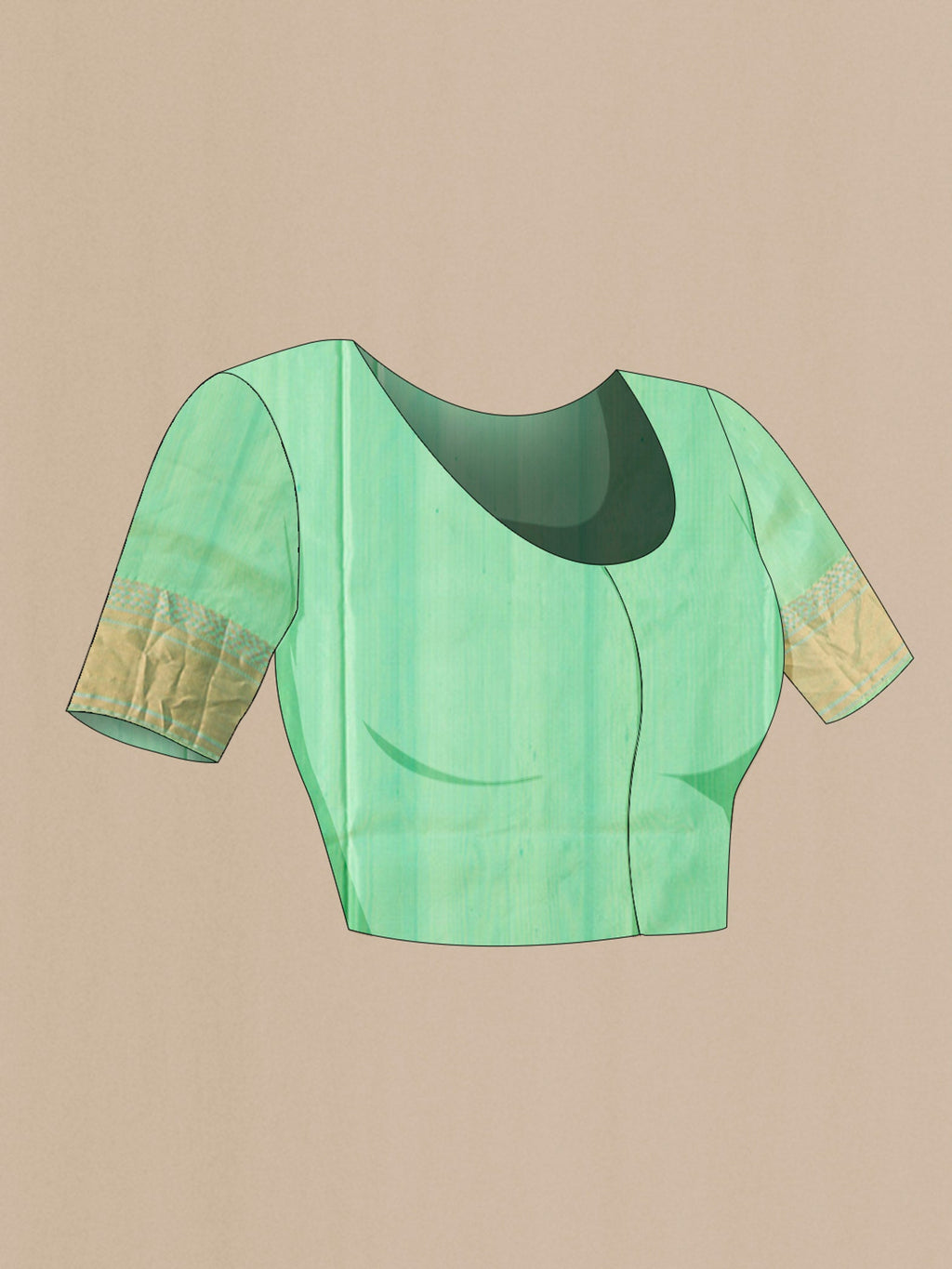 Close up image of the blouse of Green Soft Silk Saree with Zari Butta on the body and Zari Border