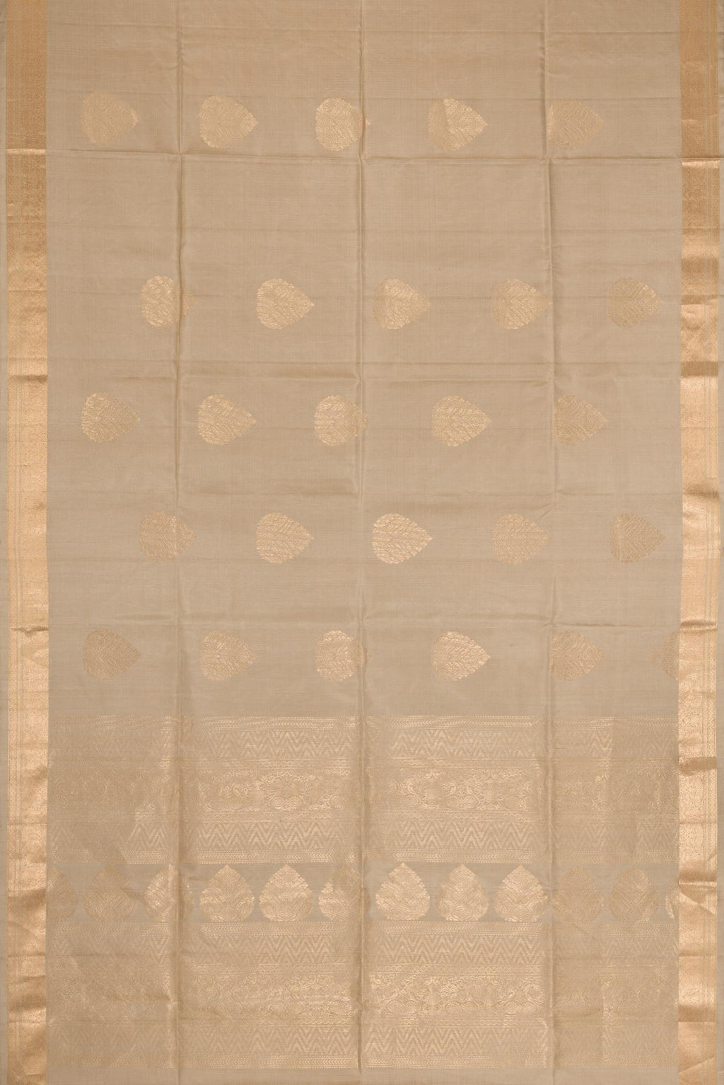Flat view of Beige Dual Tone Soft Silk Saree with Zari Butta on the body and Zari Border