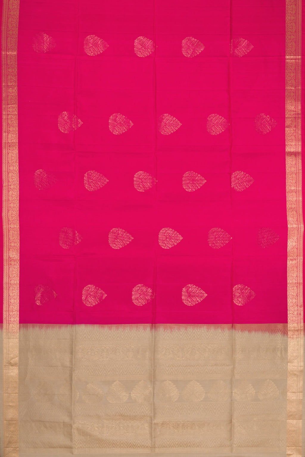Flat view of Dark Pink Dual Tone Soft Silk Saree with Zari Butta on the body and Zari Border
