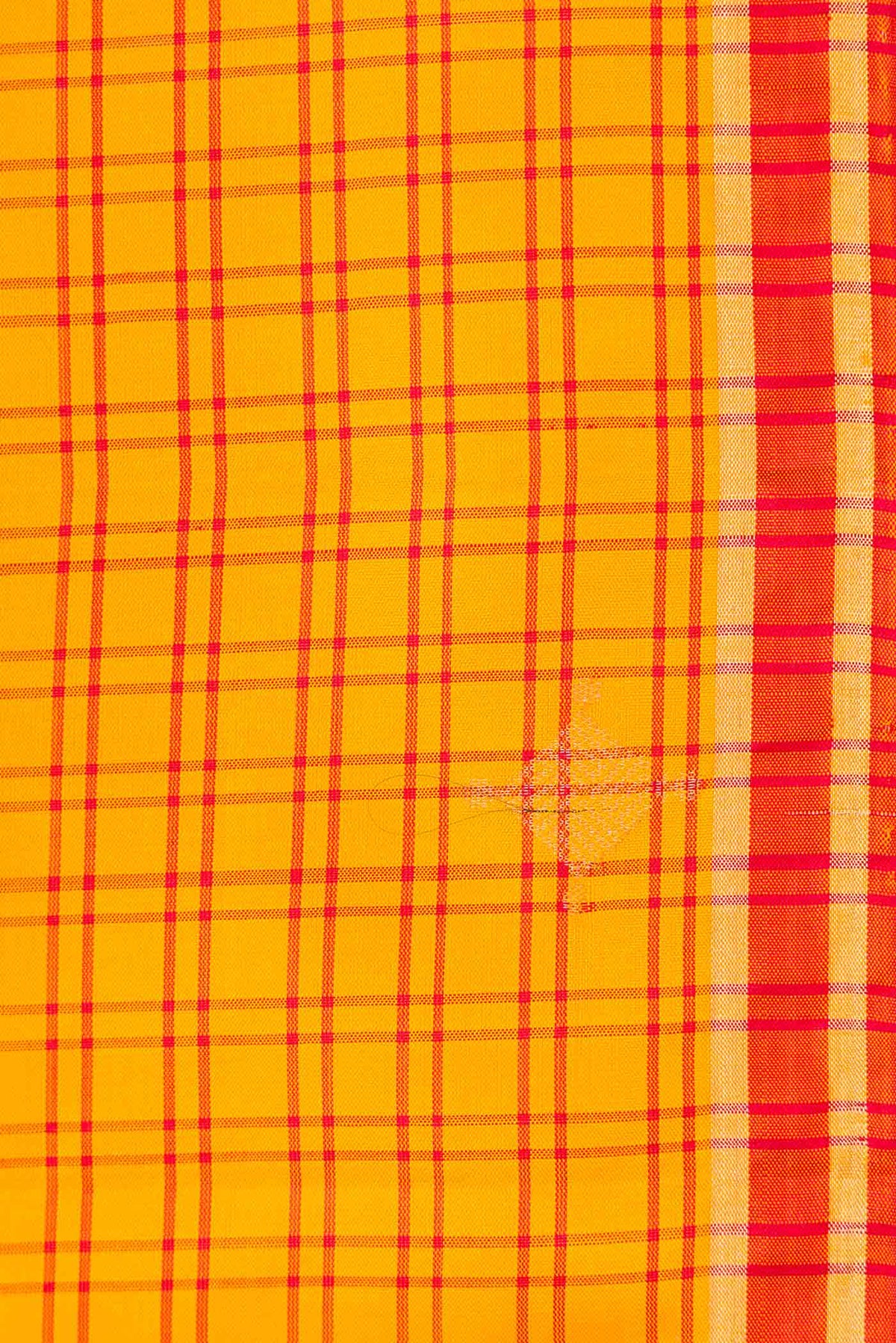 Border image of Yellow Soft Silk Saree with Checked design on the body and Thread Border