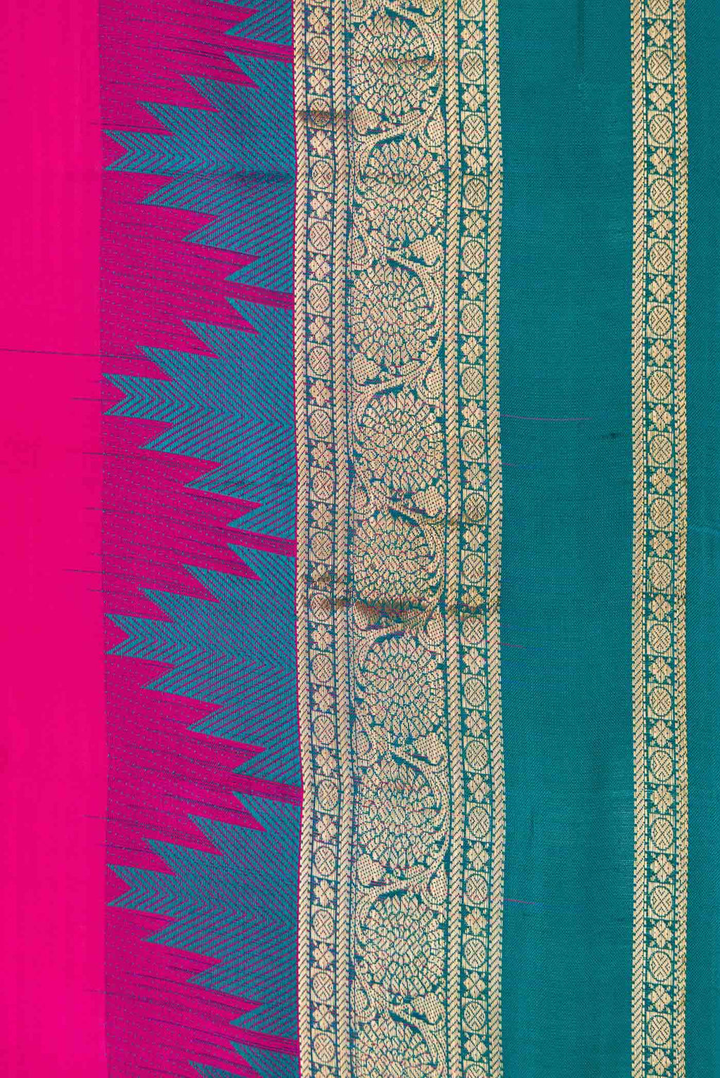Border image of Pink Dual Tone Kanchipuram Silk Saree with Stripes on the body and Zari Border
