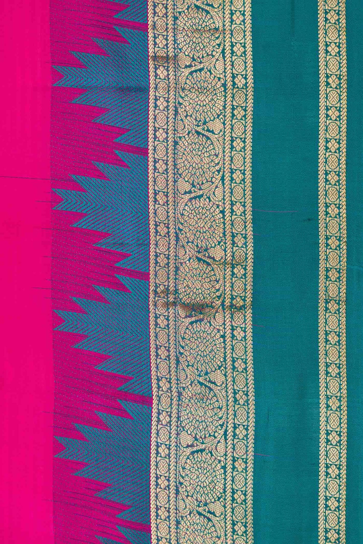 Border image of Pink Dual Tone Kanchipuram Silk Saree with Stripes on the body and Zari Border