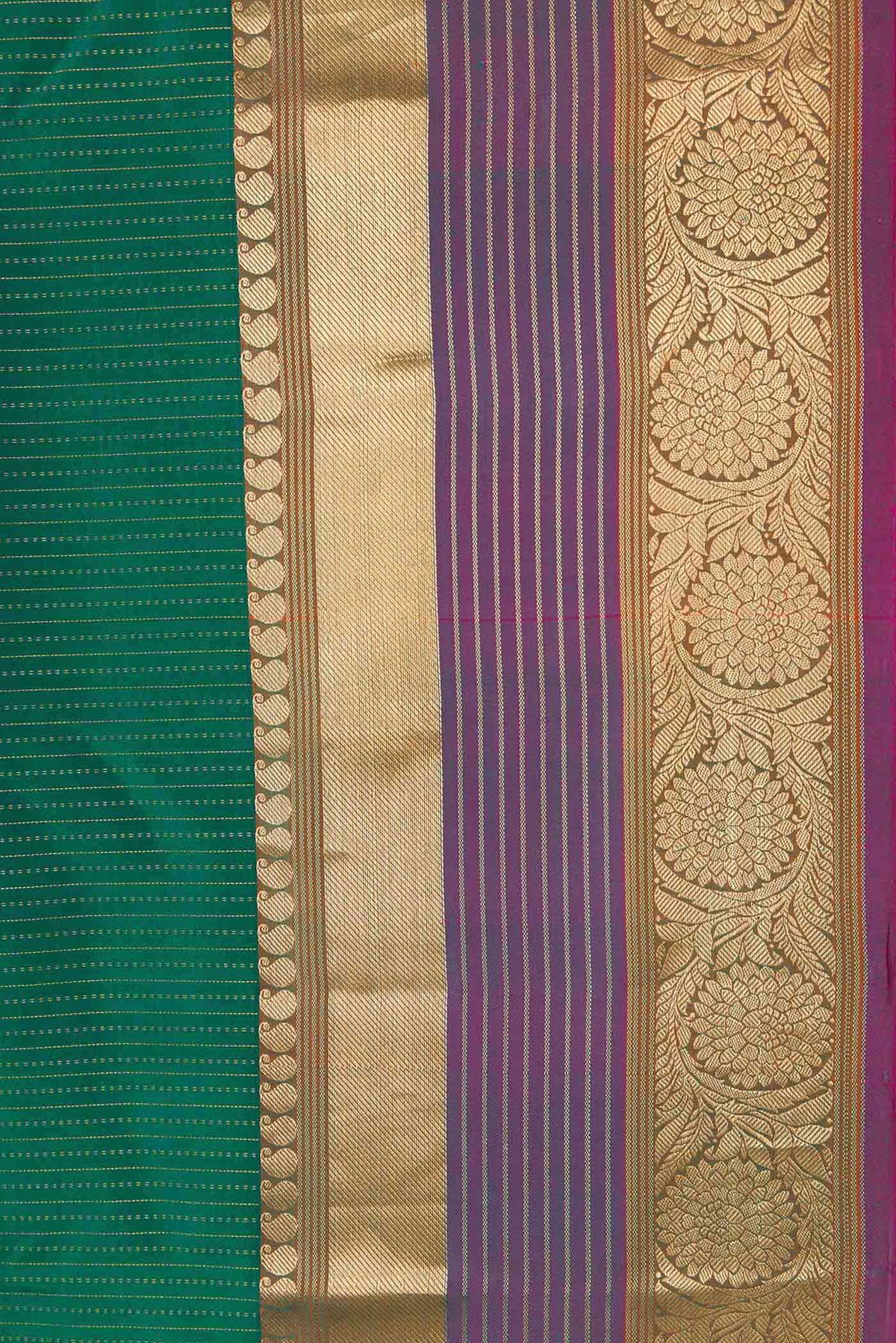Border image of Green Dual Tone Kanchipuram Silk Saree with Stripes on the body and Zari Border