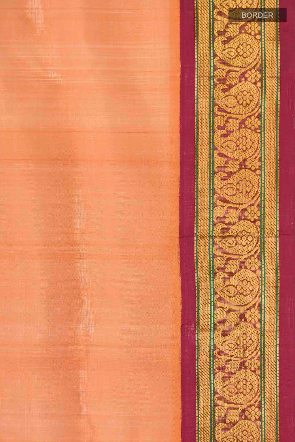 Border image of Orange Silk Cotton Saree with Plain Body and Zari Border