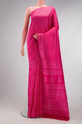 Pink Printed Silk Saree with Printed design on the body and Printed Border.  displayed on a mannequin