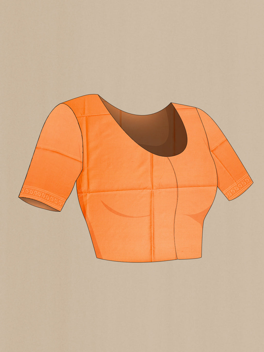 Close up image of the blouse of Orange Dual Tone Printed Silk Saree with Printed design on the body and Printed Border. 