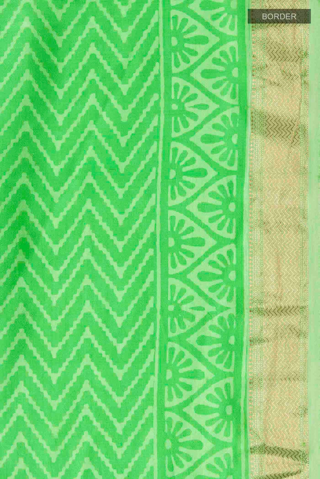 Border image of Green Printed Silk Saree with Printed design on the body and Zari Border